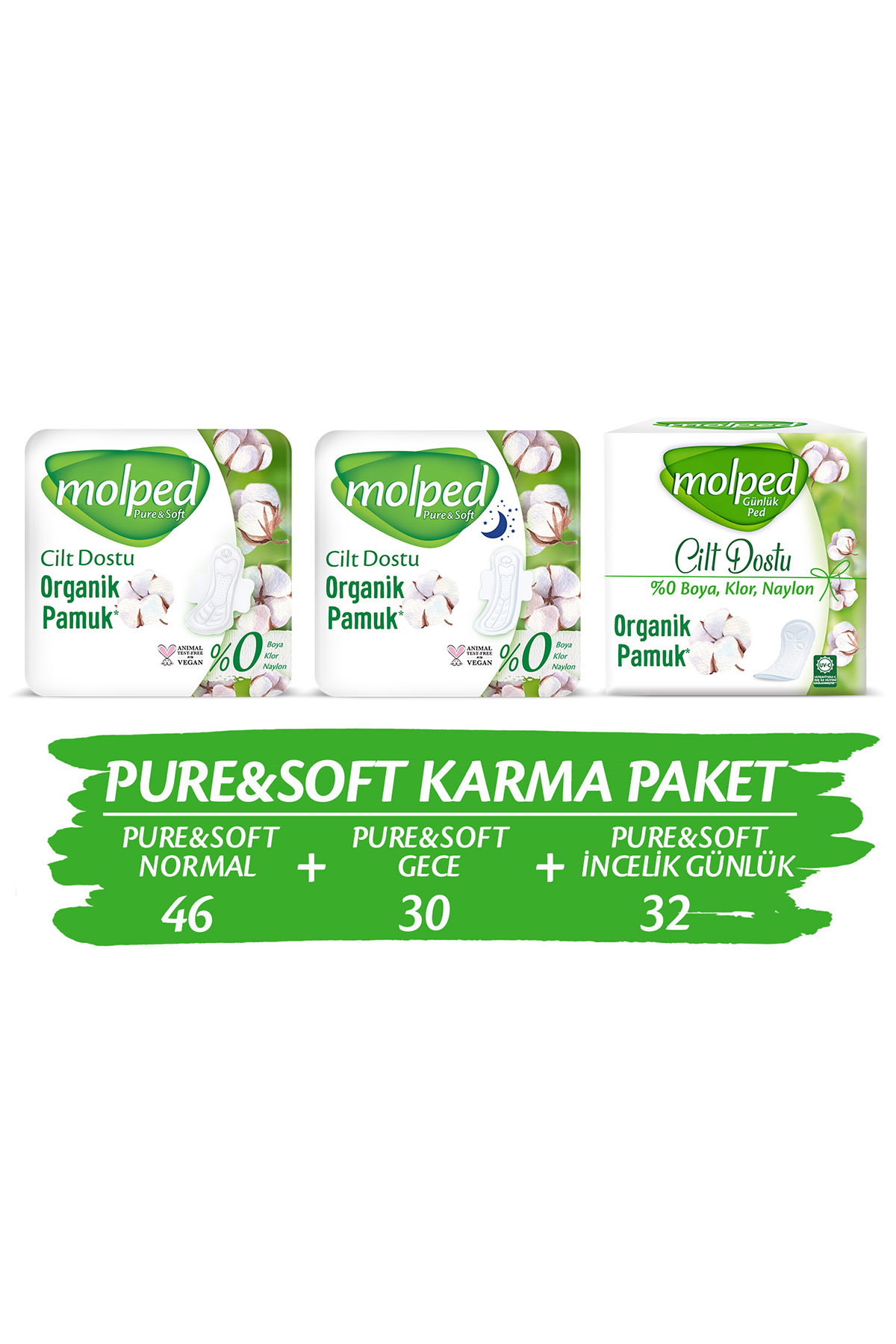 MOLPED PURE&SOFT KARMA PAKET (46'LI NORMAL + 30'LU GECE + 32'Lİ GÜNLÜK)