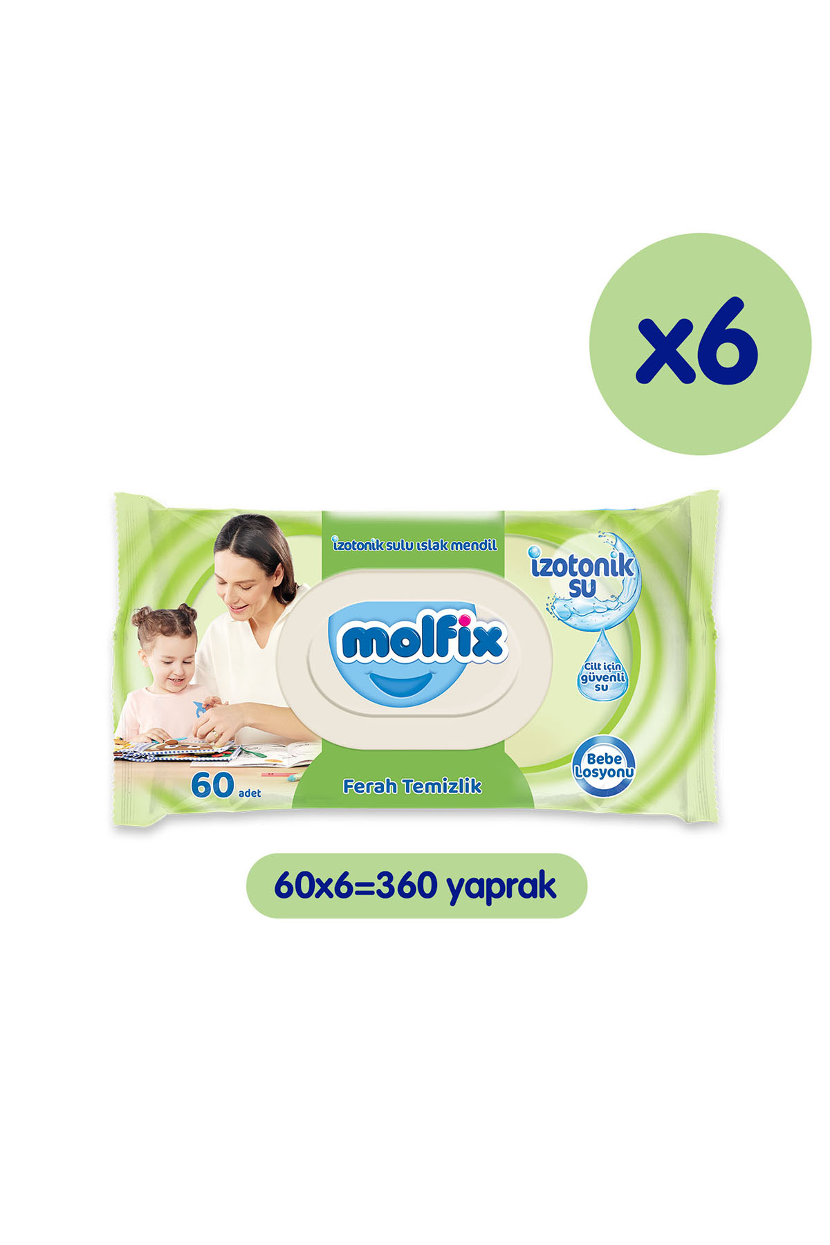 Molfix İzotonik Sulu Islak Mendil Ferah Temizlik 60'li x 6 Adet (360 Yaprak)