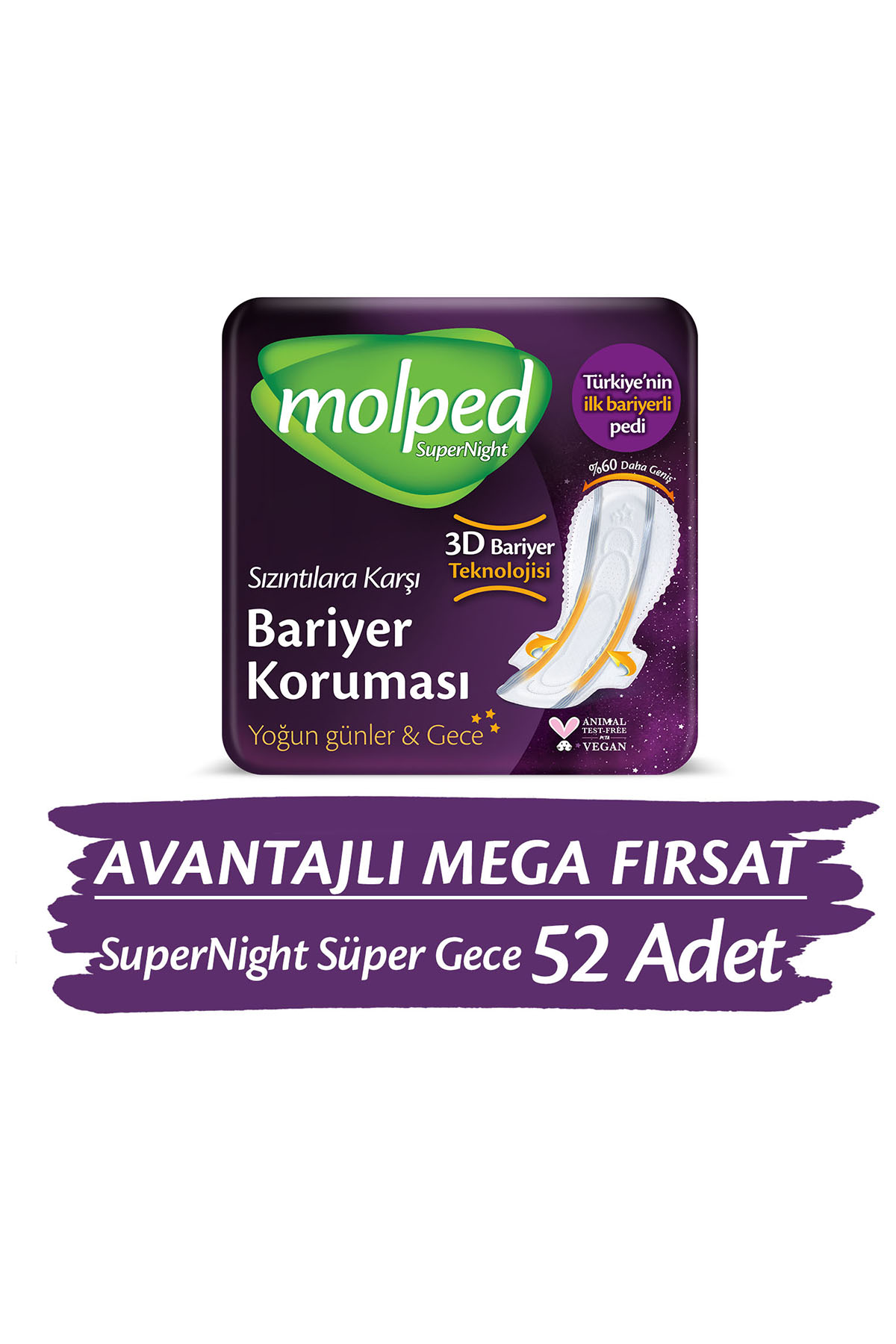 Molped Supernight Hijyenik Ped  Süper Gece Avantajlı Mega Fırsat Paketi 52 Adet