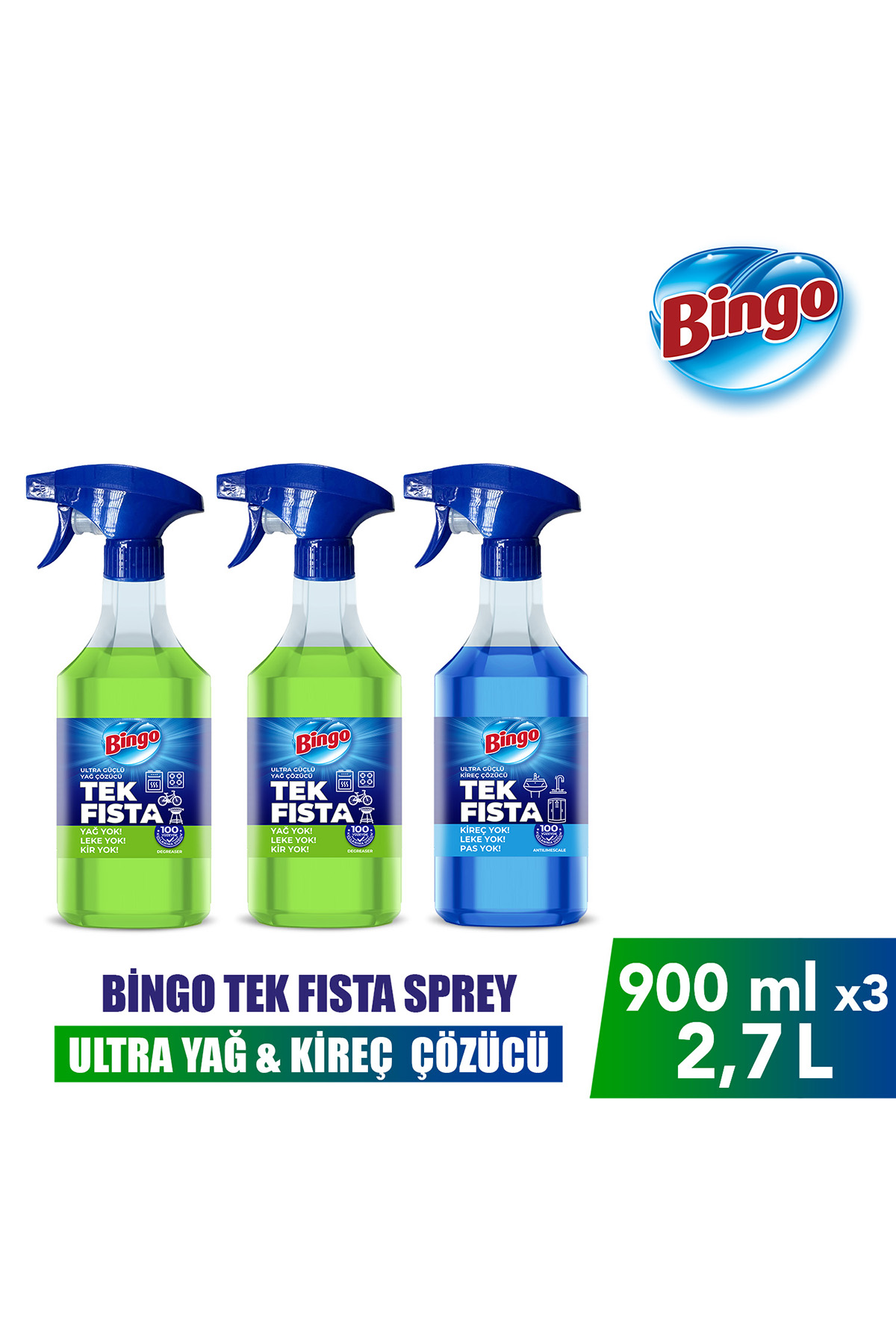 Bingo Sprey Yağ Çözücü 900 MLX2 + Bingo Sprey Kireç Sökücü 900 MLX1
