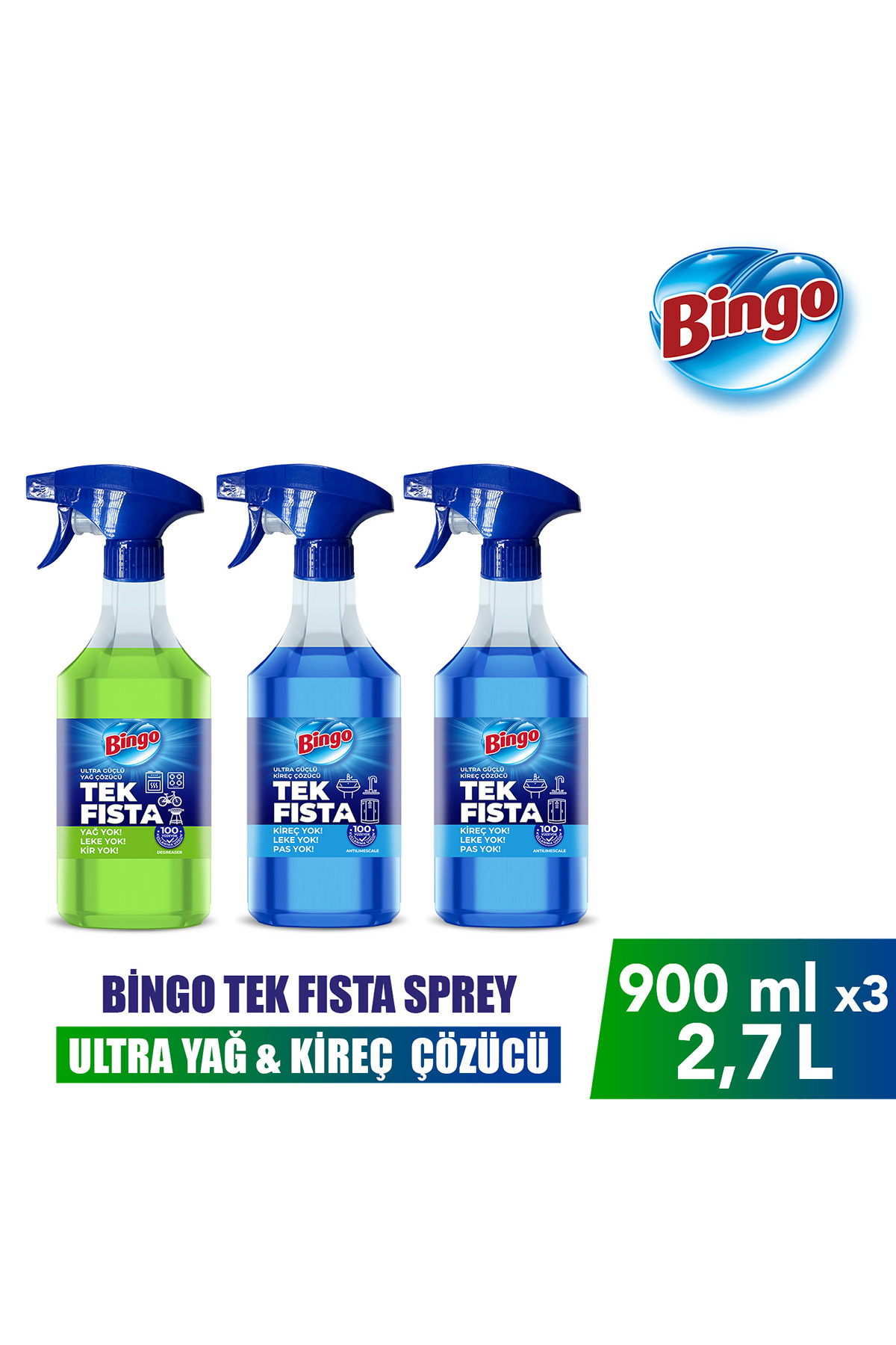 Bingo Sprey Yağ Çözücü 900 MLX1 + Bingo Sprey Kireç Sökücü 900 MLX2